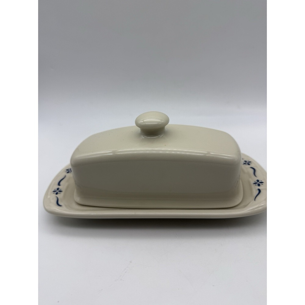 Longaberger Pottery Woven Traditions CLASSIC BLUE Covered Butter Dish w/Knob Lid